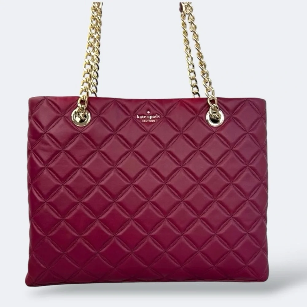 Kate Spade Natalia Burgundy Blackberry Preserves Quilted Leather Tote NWT